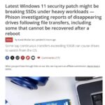 Microsoft Responds to Win11 KB5063878 Update Causing Damage to Some SSDs