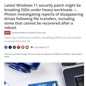 Microsoft Responds to Win11 KB5063878 Update Causing Damage to Some SSDs